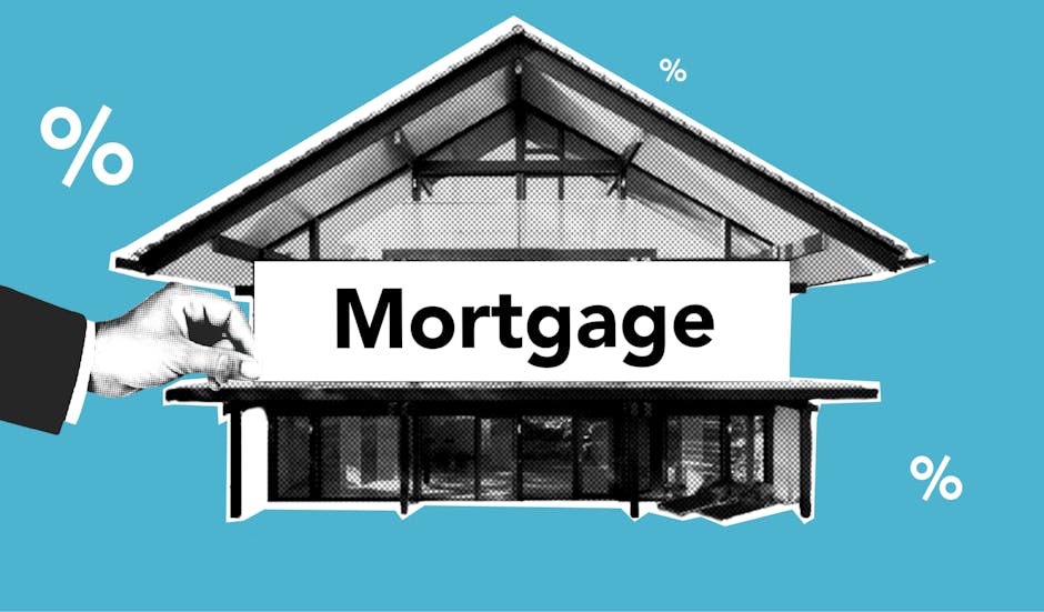 Cutout paper composition of realtor with inscription mortgage over house for purchases with payment of interest on amoun